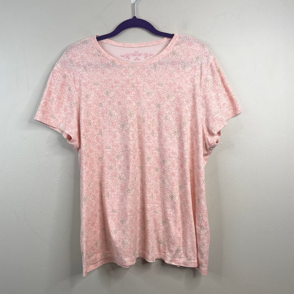 Sonoma Floral Knit Top Womens 2X Pastel Pullover Comfy Stretch Office Casual